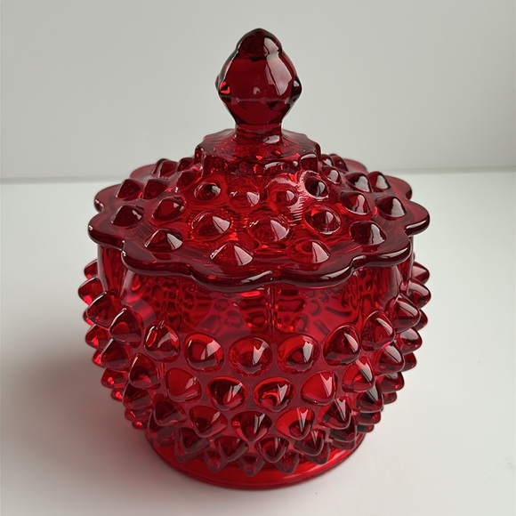 FENTON Ruby Red Hobnail Glass Candy Dish Vanity Jar & Lid PRISTINE - Picture 12 of 12